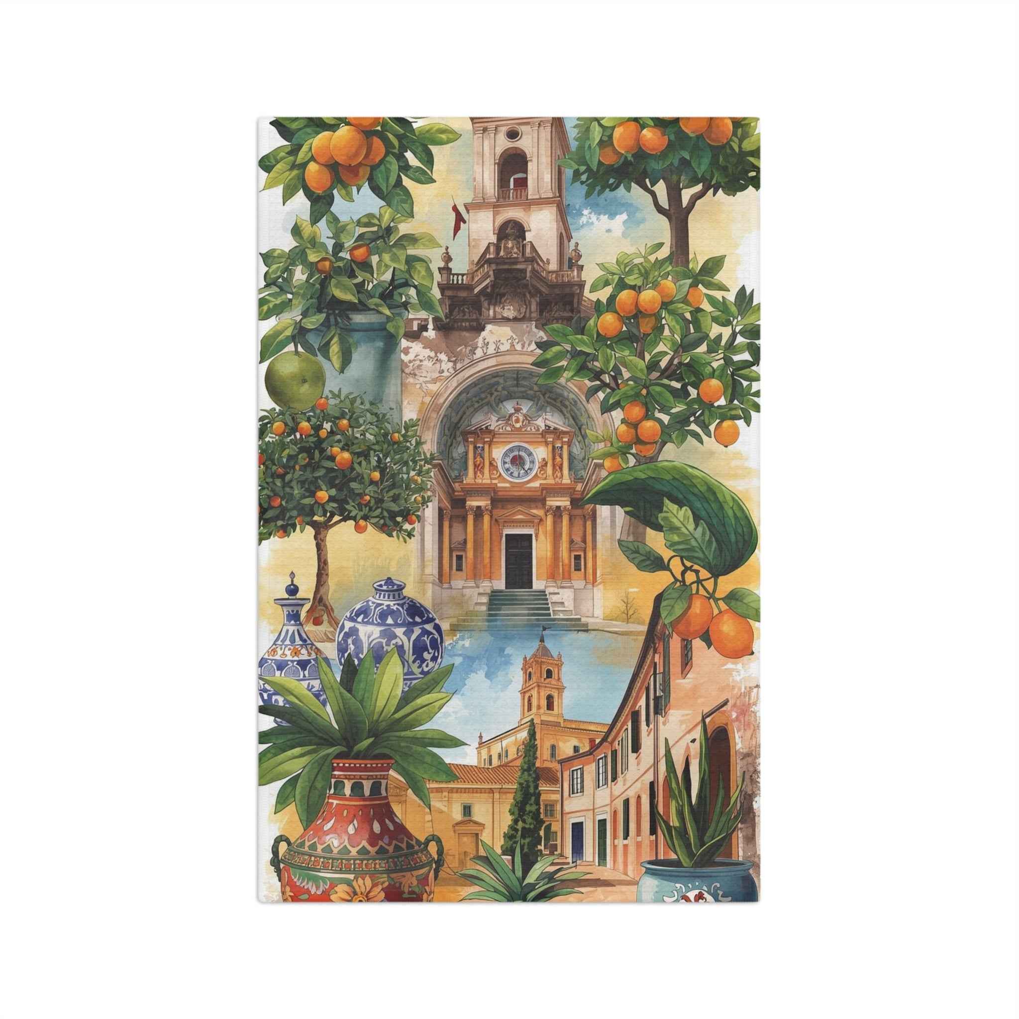 Sicilian Mediterranean Orange Grove Tea Towel